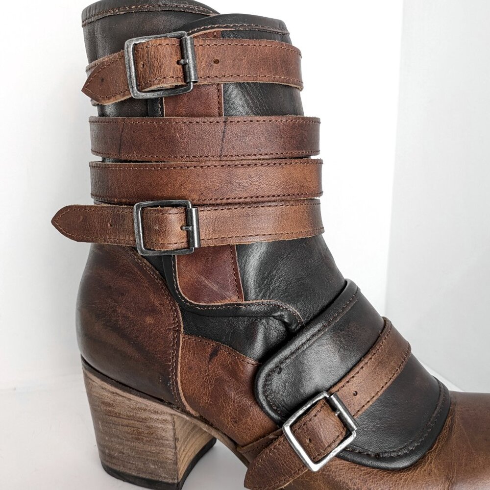 Freebird Darlin Cognac Size 11 Leather Strappy Ankle Boots Square Toe - Picture 6 of 14